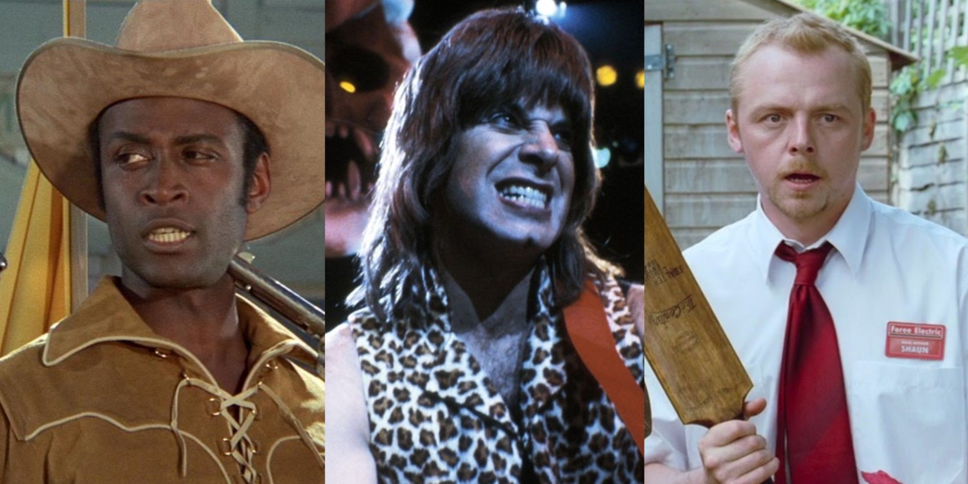Split image of Bart in Blazing Saddles, Nigel in This is Spinal Tap, and Shaun in Shaun of the Dead