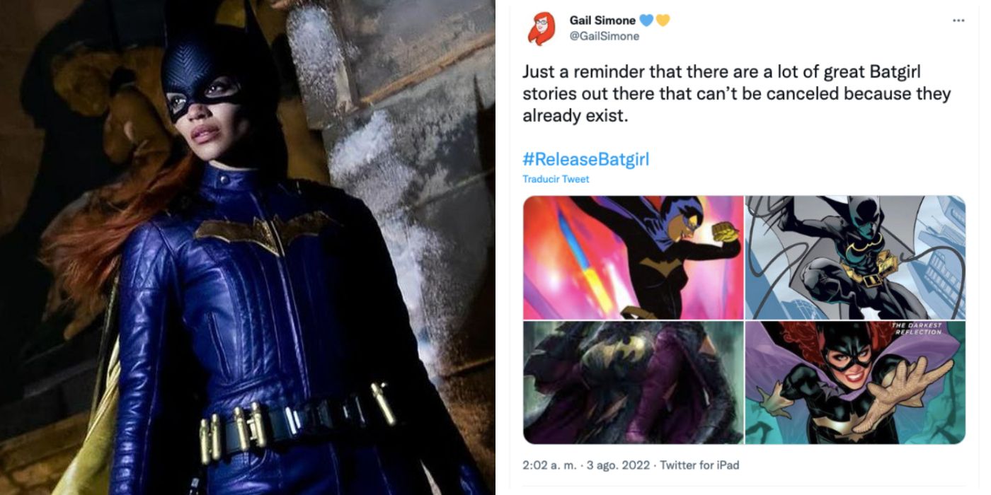 Split image of Batgirl and a Tweet about cancelation