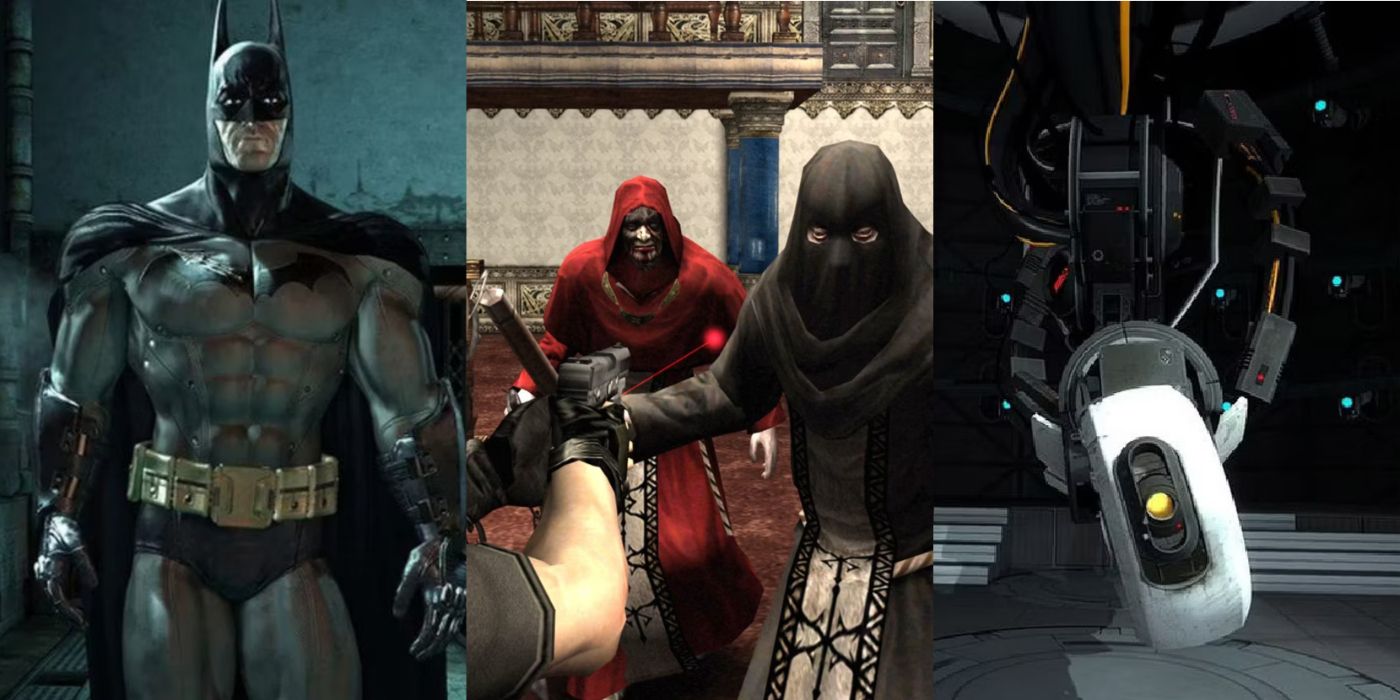 Split image of Batman Arkham Asylum, Resident Evil 4, and Portal