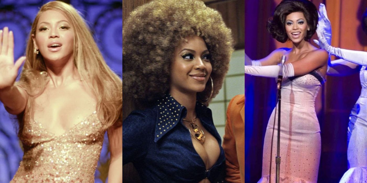 Split image of Beyonce in The Pink Panther, Goldmember, and Dreamgirls