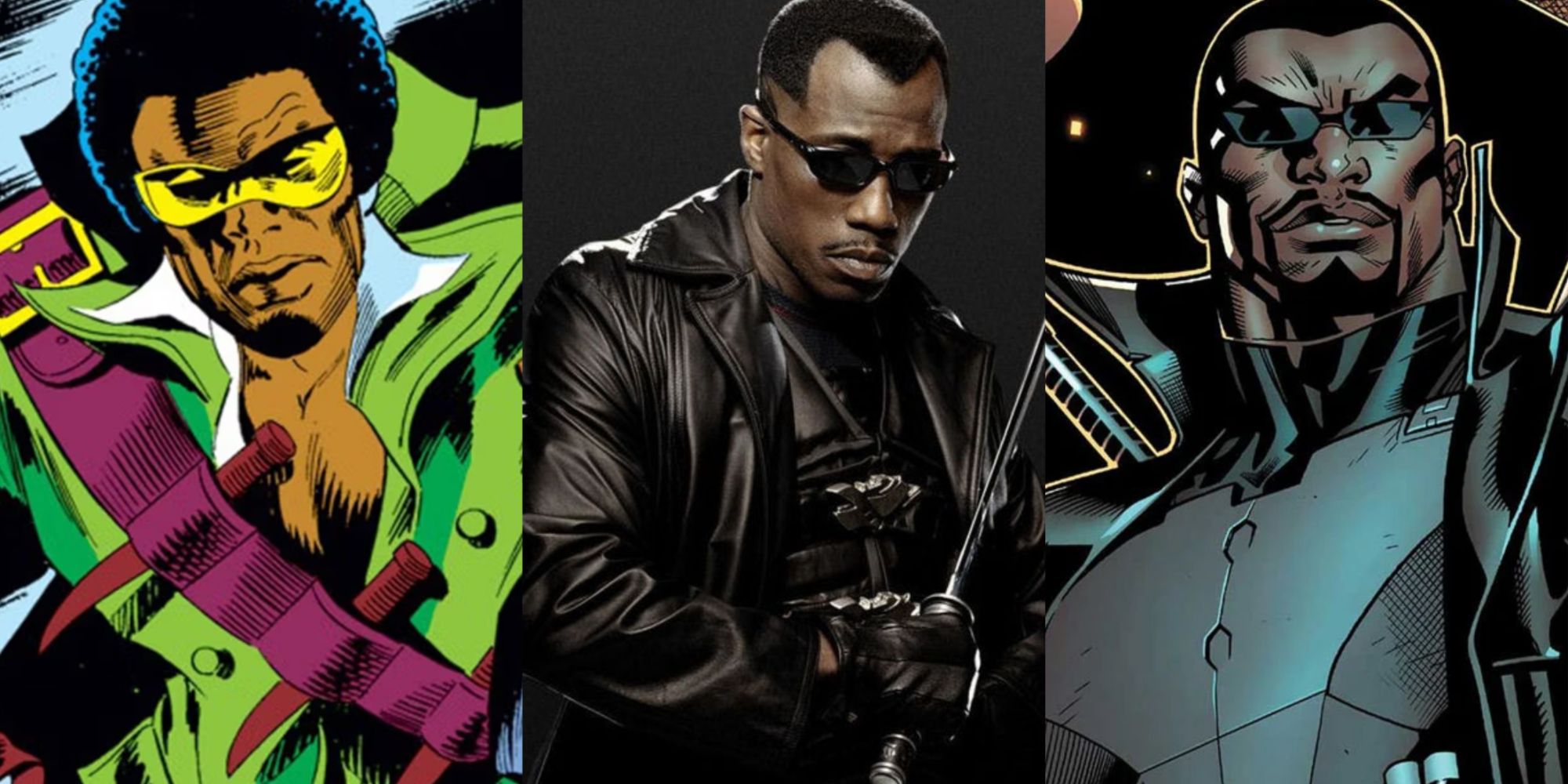 Split image of Blade from the comics and Blade (1998)