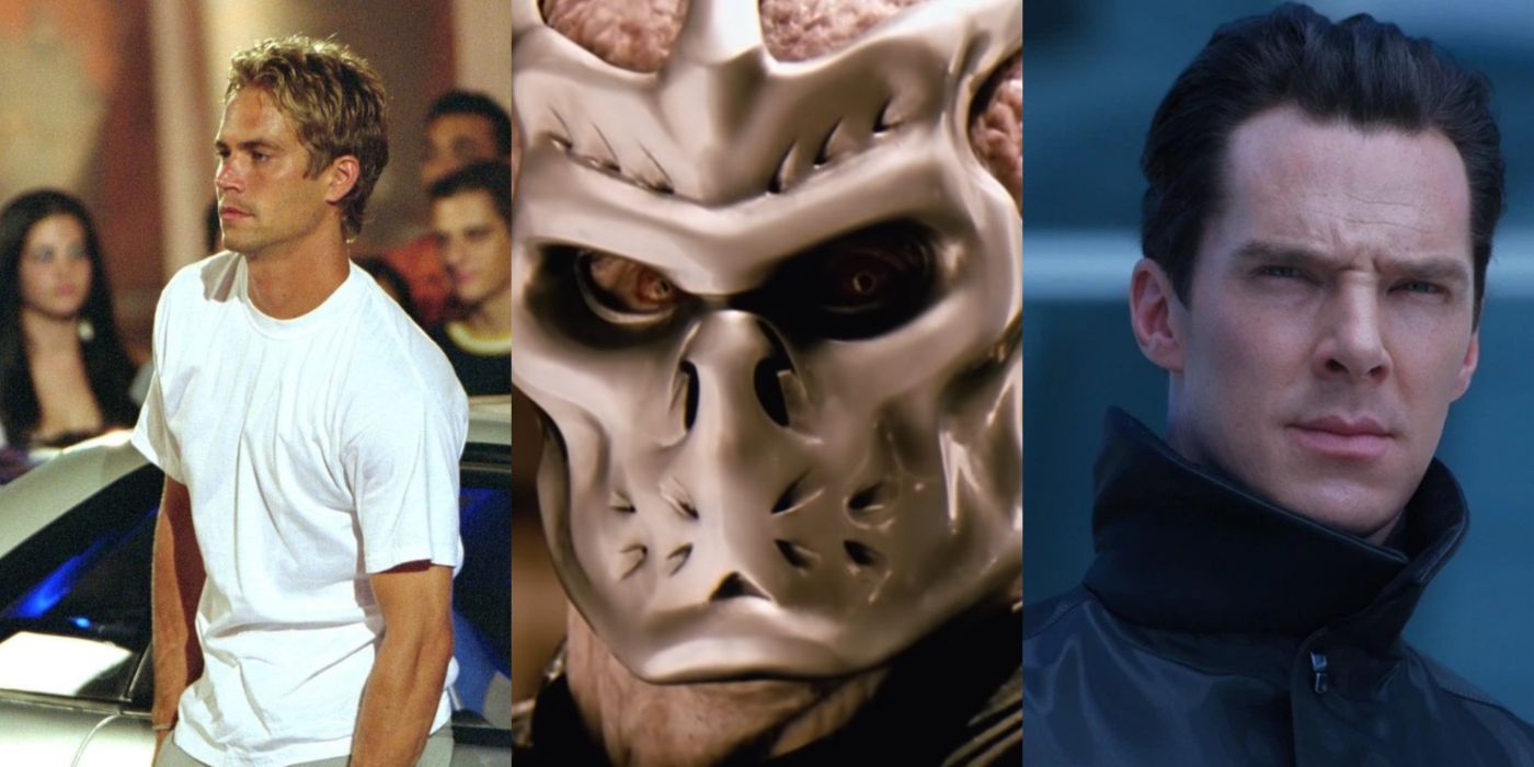 Split image of Brian in 2 Fast 2 Furious, Jason in Jason X, and Khan in Star Trek Into Darkness