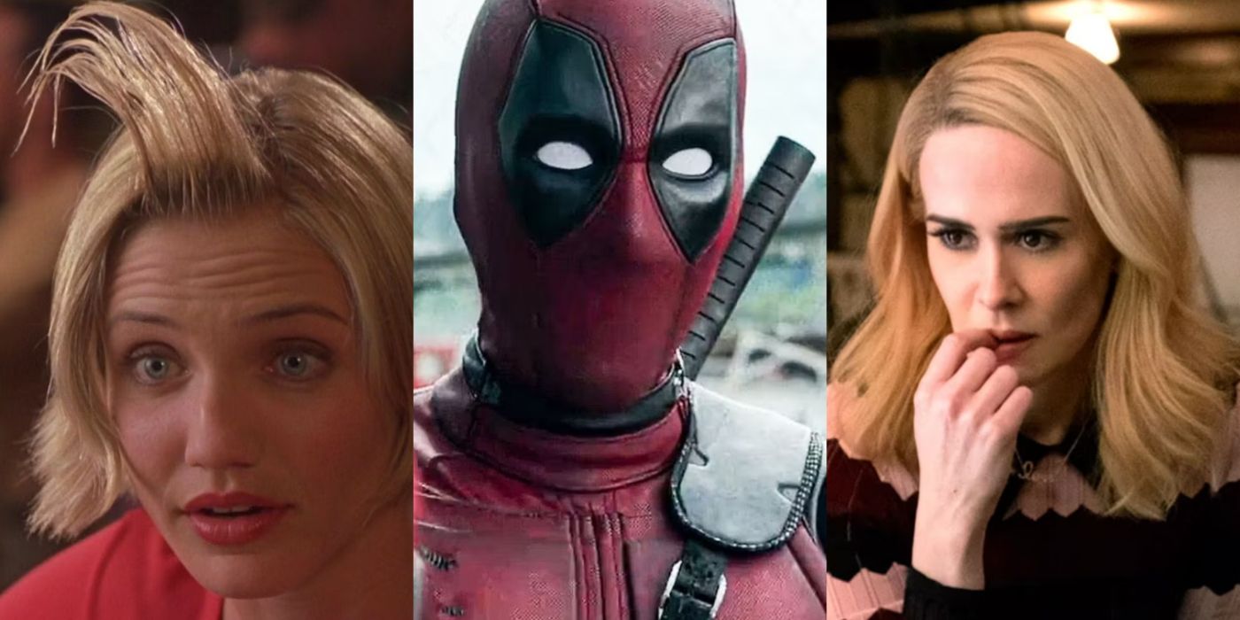 Split image of Cameron Diaz in There's Something About Mary, Deadpool in Deadpool, and Sarah Paulson in Ocean's 8