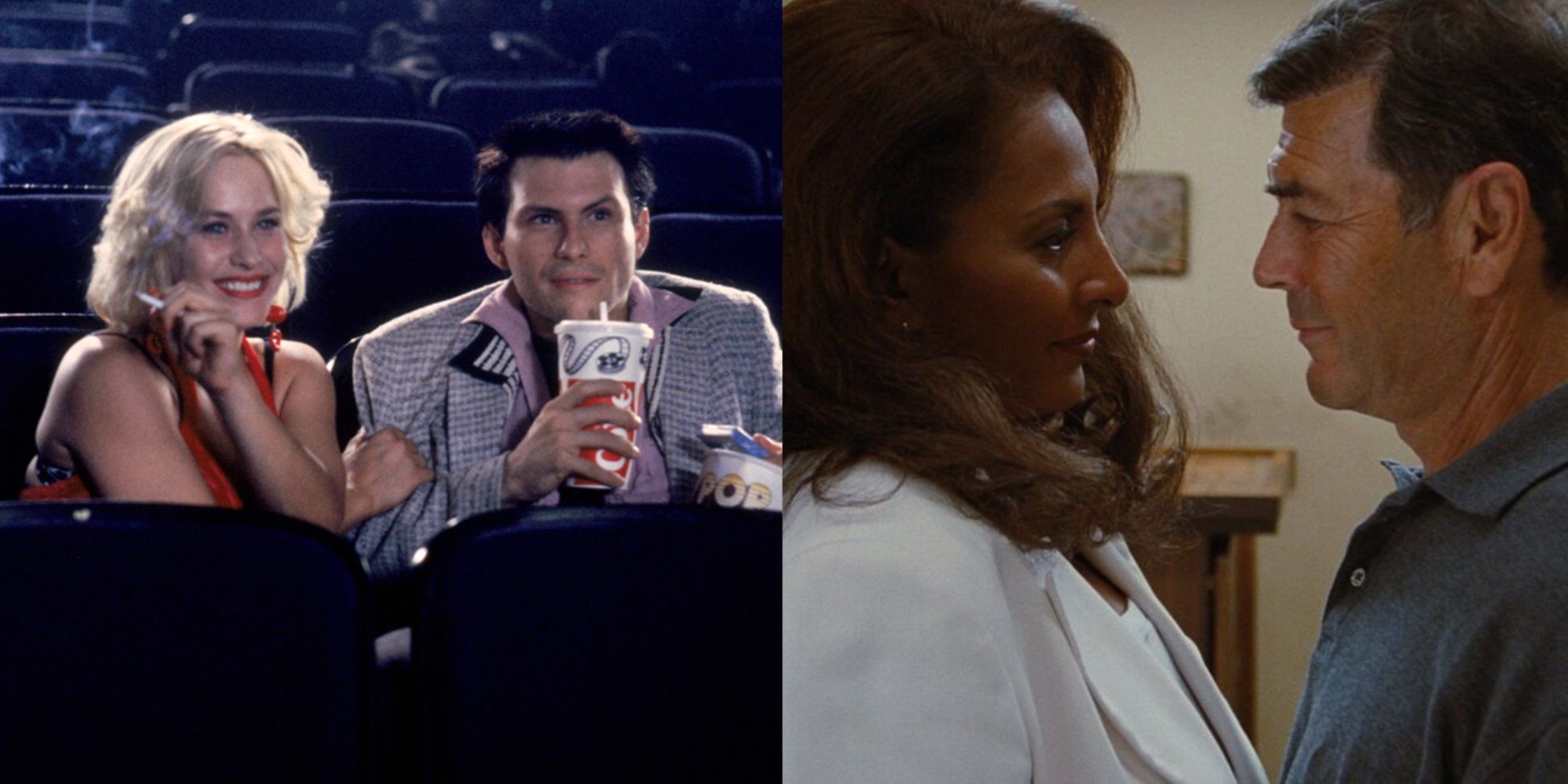 Split image of Clarence and Alabama in True Romance and Jackie and Max in Jackie Brown