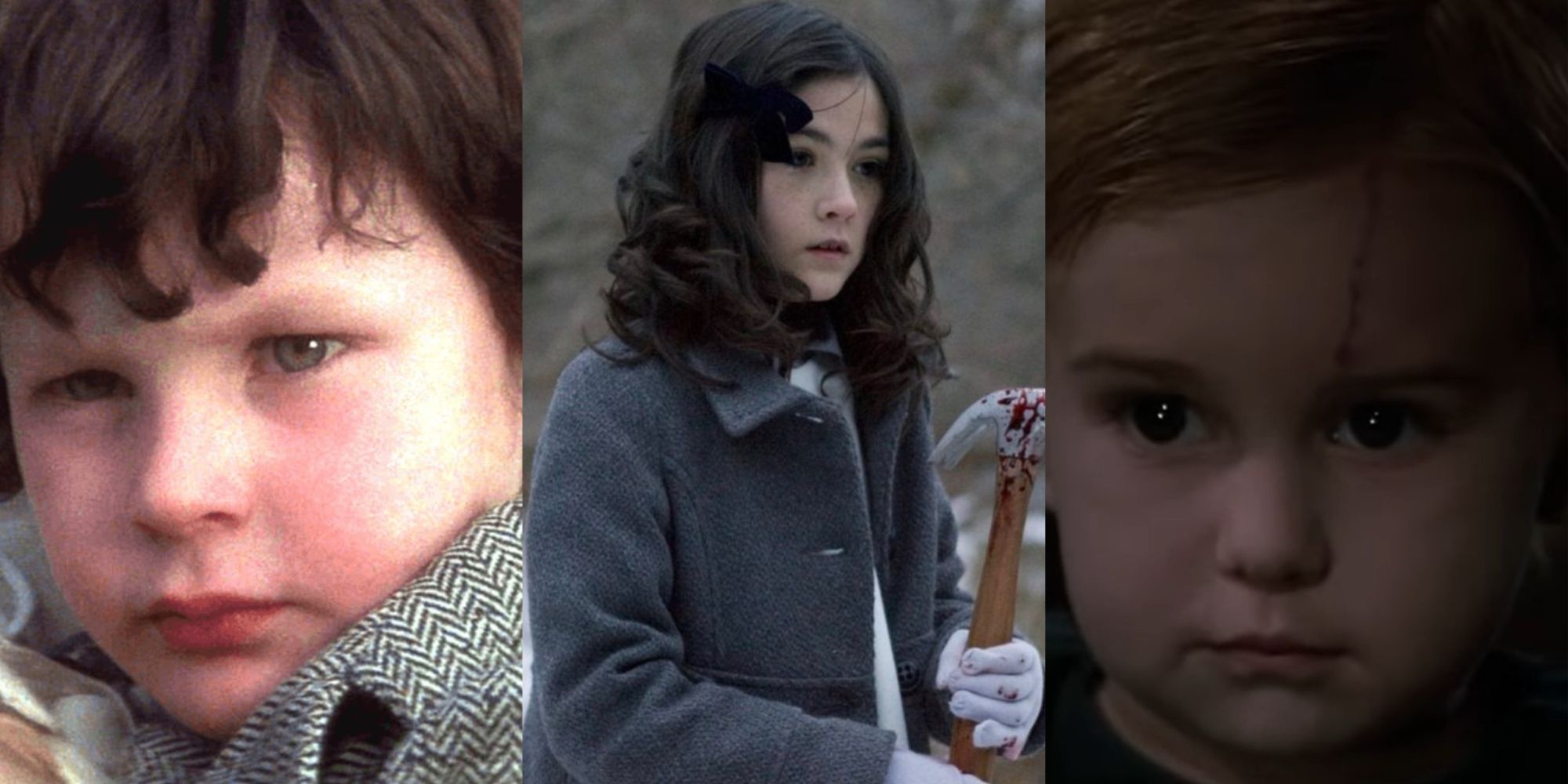 Split image of Damien from The Omen, Esther from Orphan, and Gage from Pet Sematary