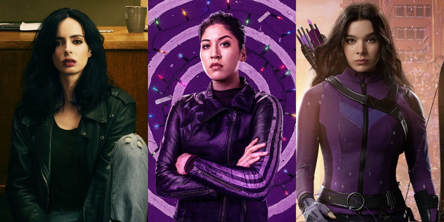 Split image of Jessica Jones, Echo, and Kate Bishop