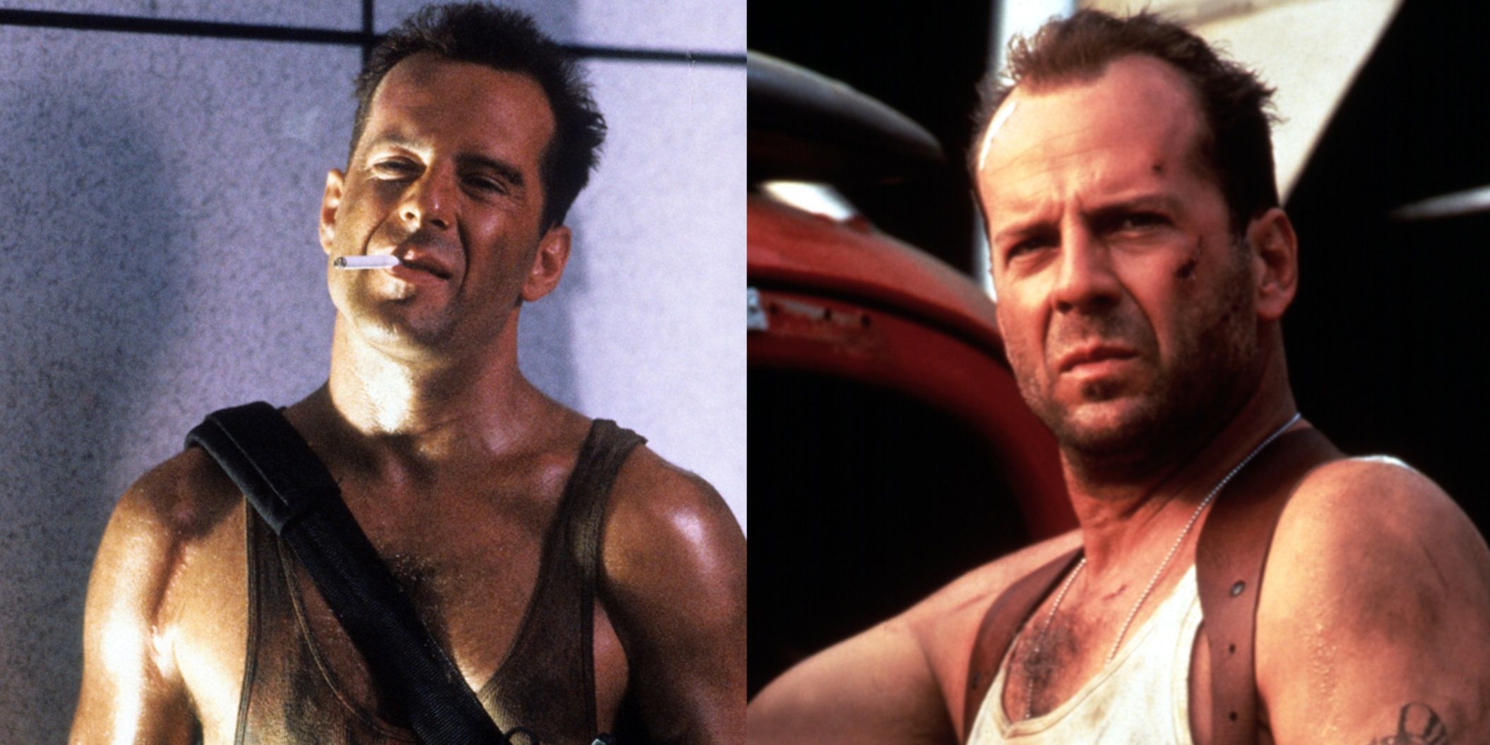 Split image of John McClane in Die Hard and Die Hard with a Vengeance