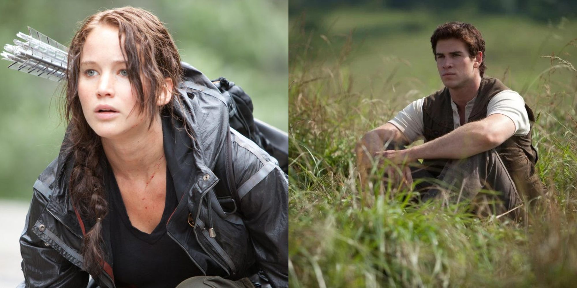 Split image of Katniss and Gale in The Hunger Games