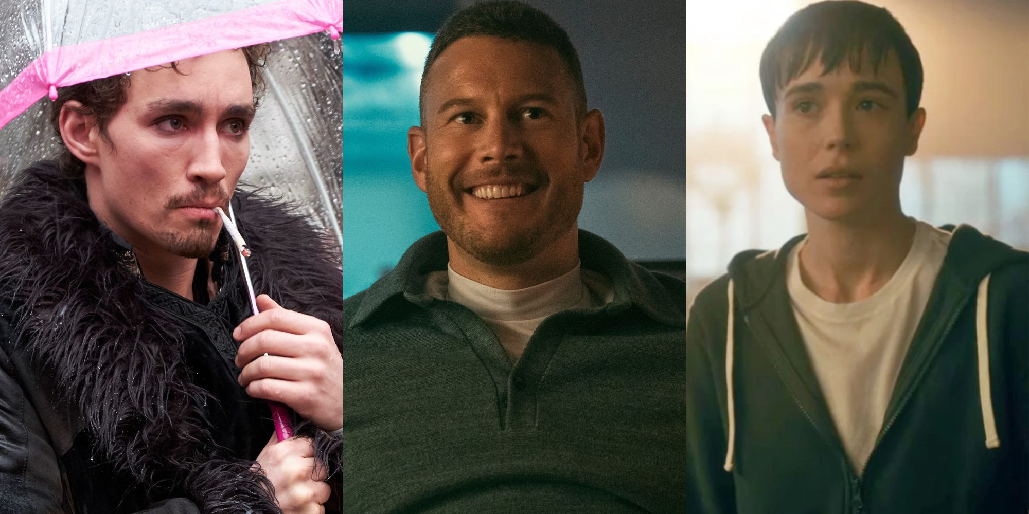 Split image of Klaus, Luther and Viktor from The Umbrella Academy