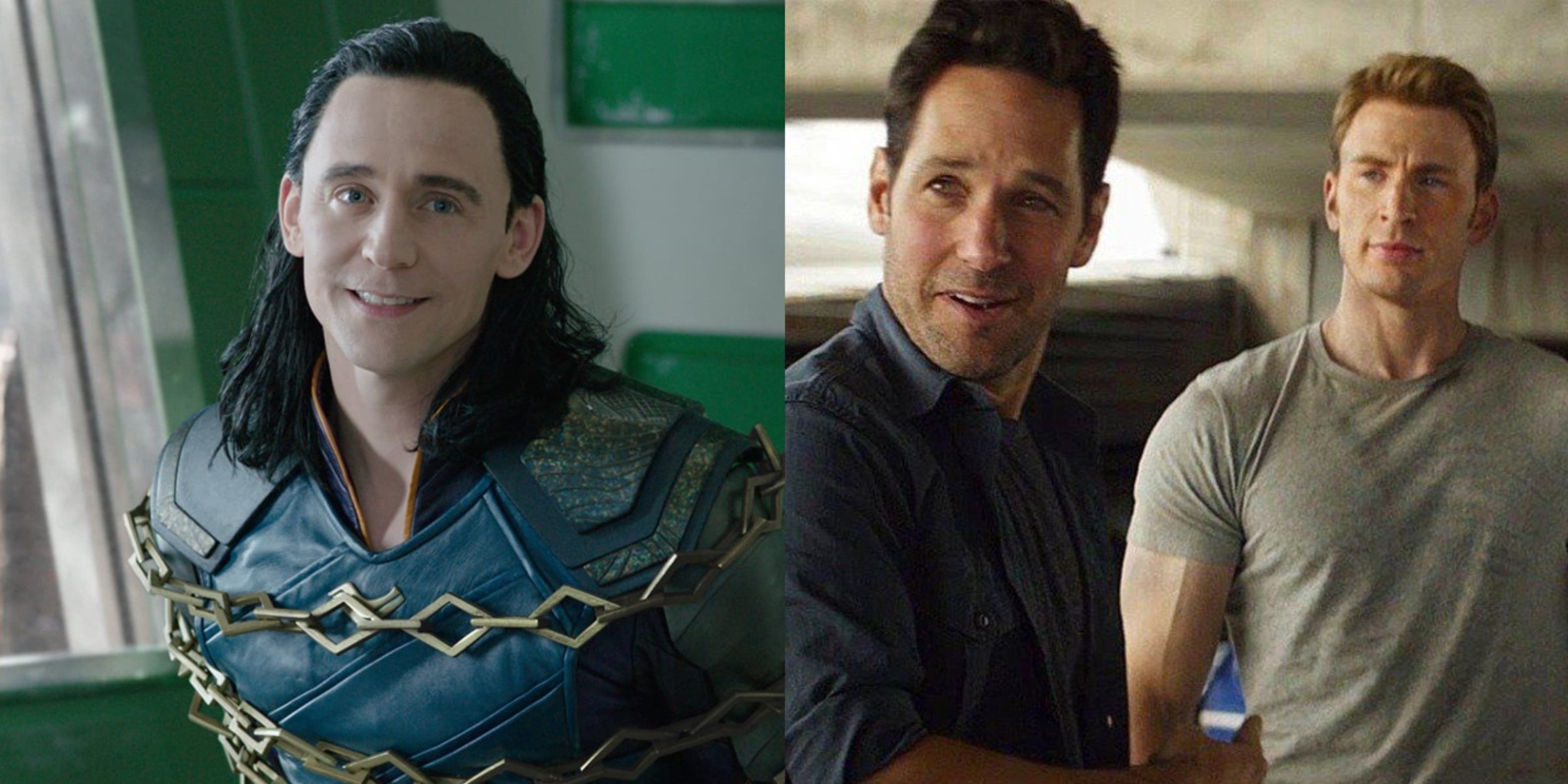 Split image of Loki in Thor Ragnarok and Steve Rogers and Scott Lang in Captain America Civil War