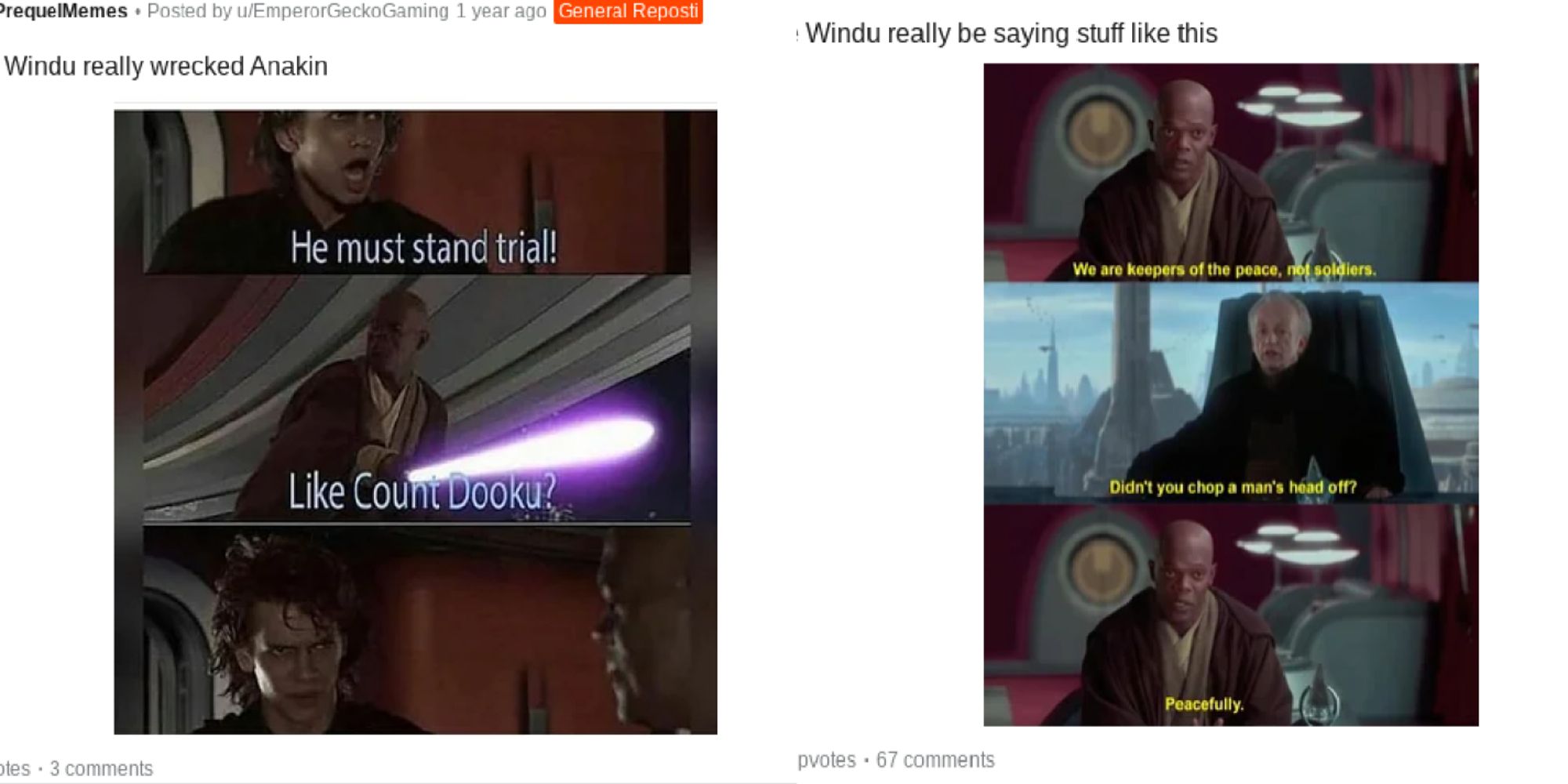 Split image of Mace Windu character memes