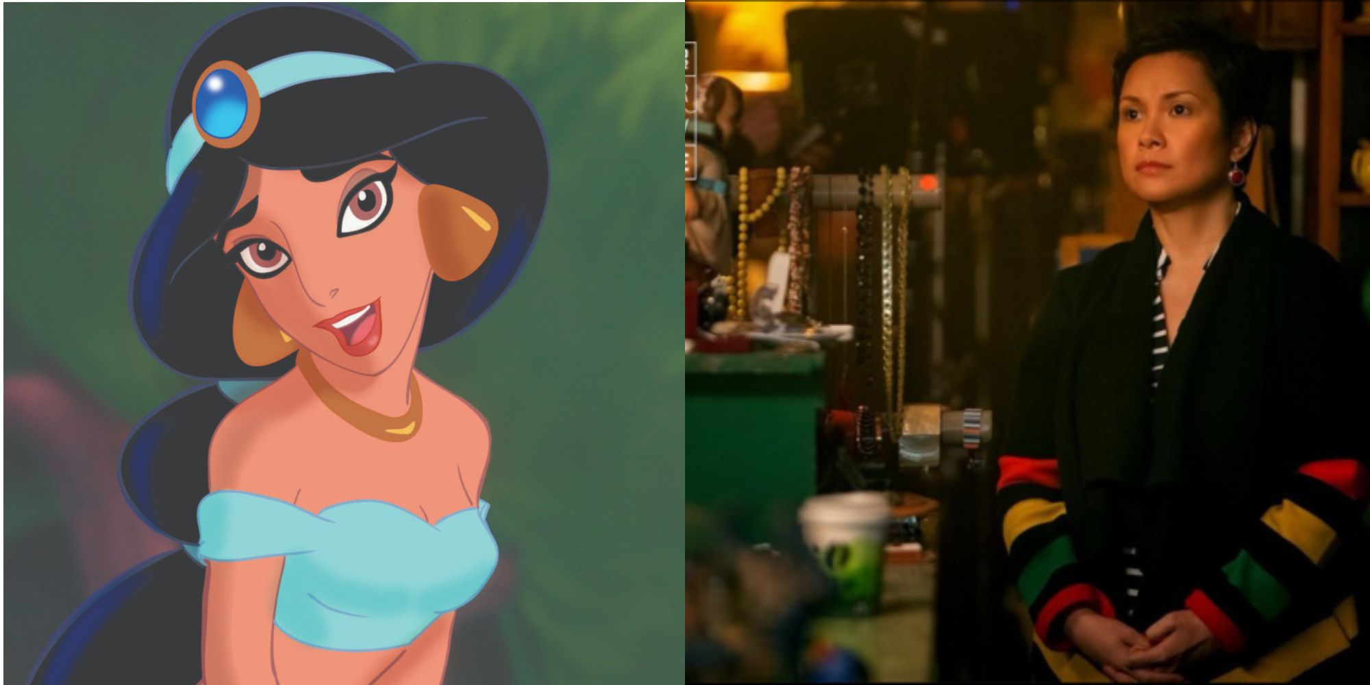 Split image of Princess Jasmine in Aladdin and Lea Salonga