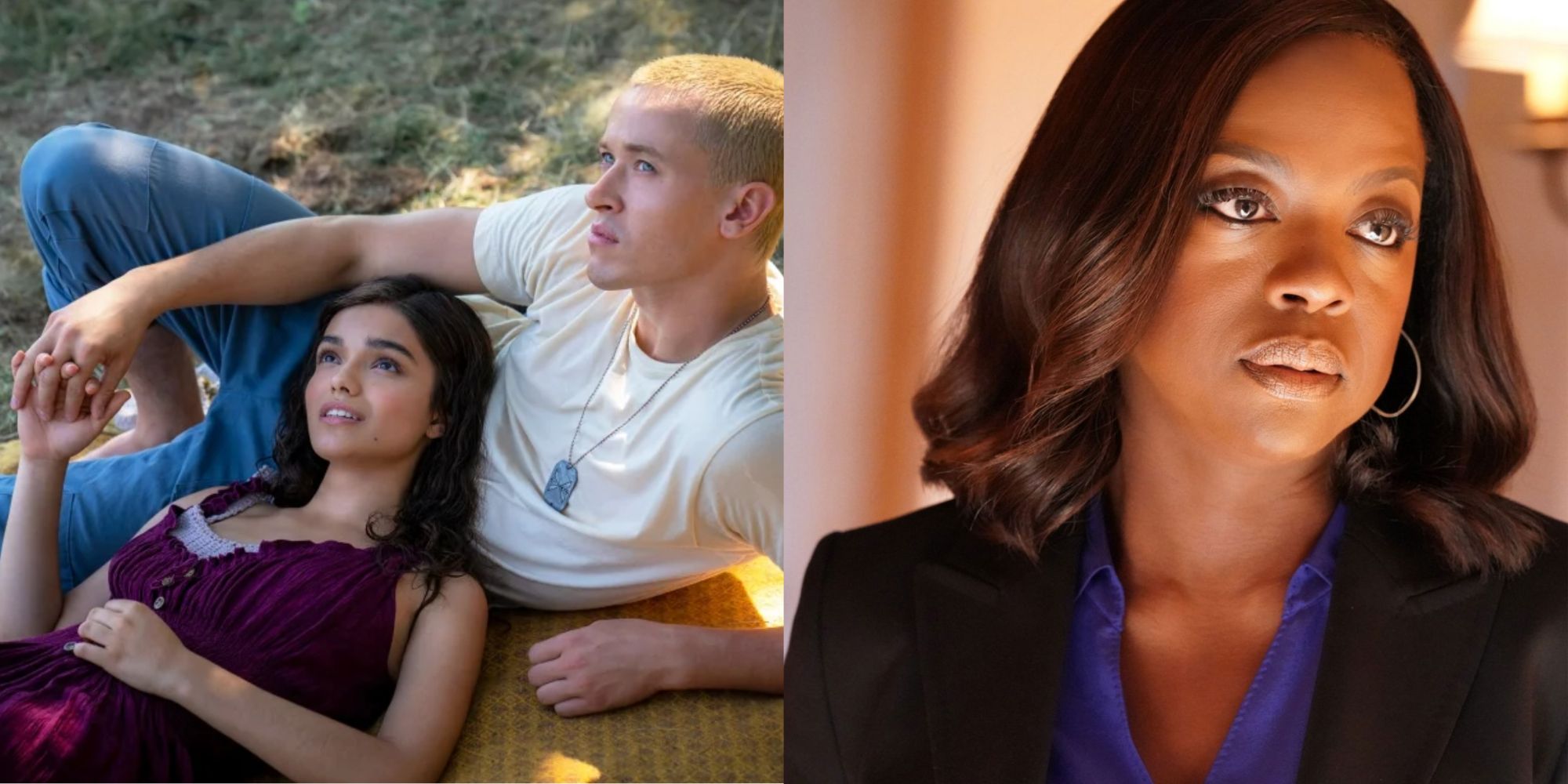 Split image of Rachel Zegler and Tom Blyth in The Ballad of Songbirds and Snakes and Viola Davis in How To Get Away With Murder