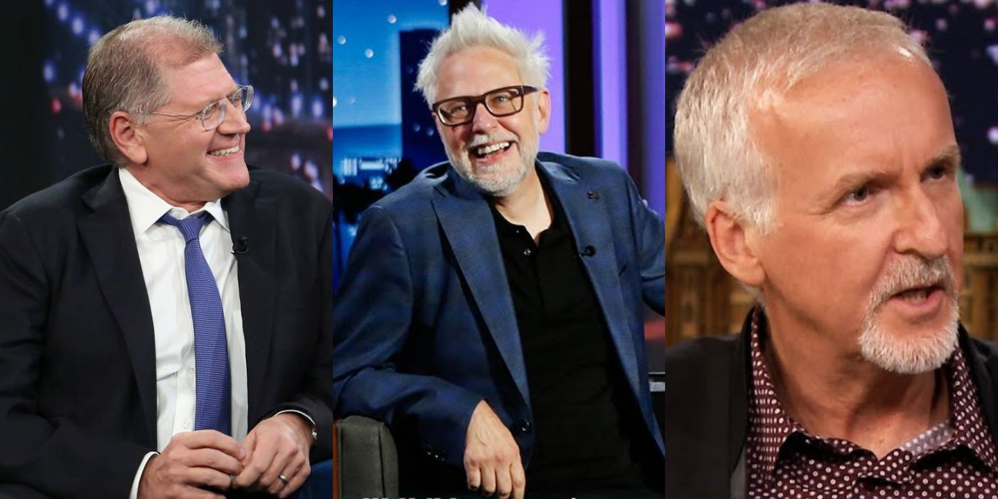Split image of Robert Zemeckis, James Gunn, and James Cameron