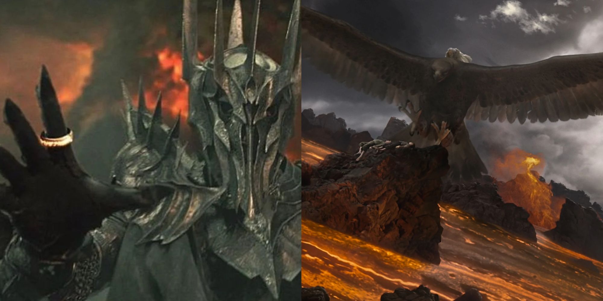 Split image of Sauron and an eagle in the Lord of the Rings movies