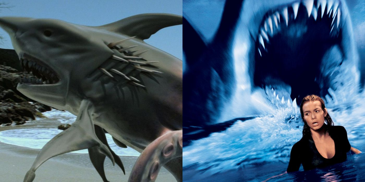 Split image of Shark and Octopus and Deep Blue Sea poster