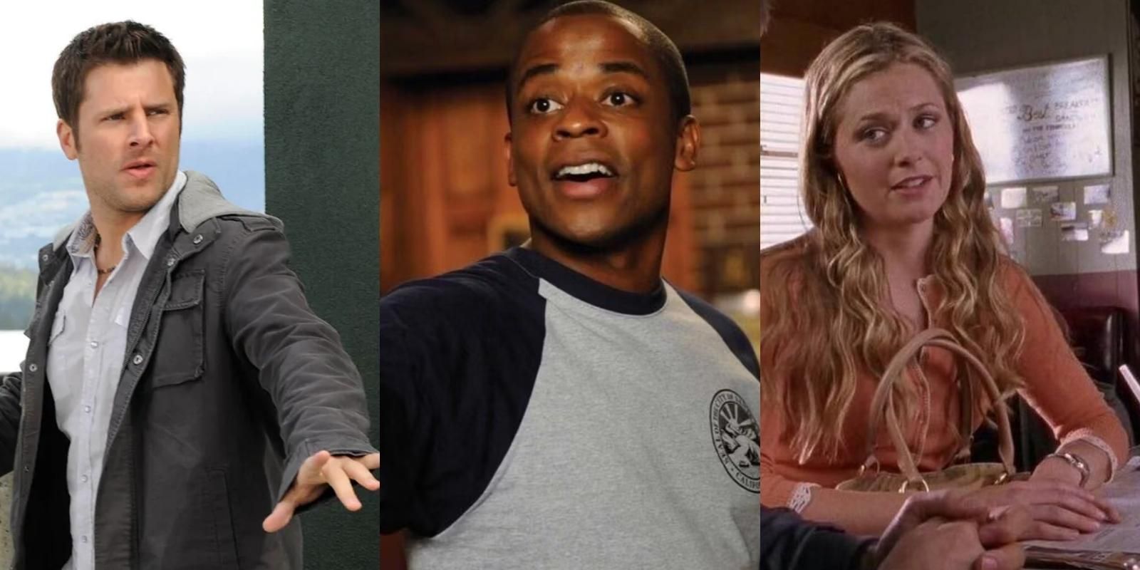 Split image of Shawn Spencer, Burton Guster, and Juliet O'Hara in Psych