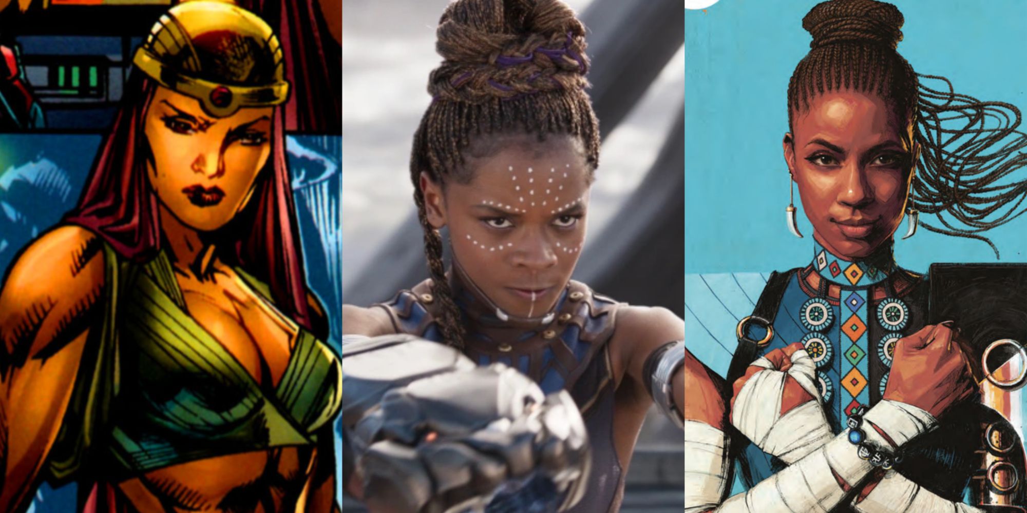 Split image of Shuri in Black Panther (2018) and in the comics