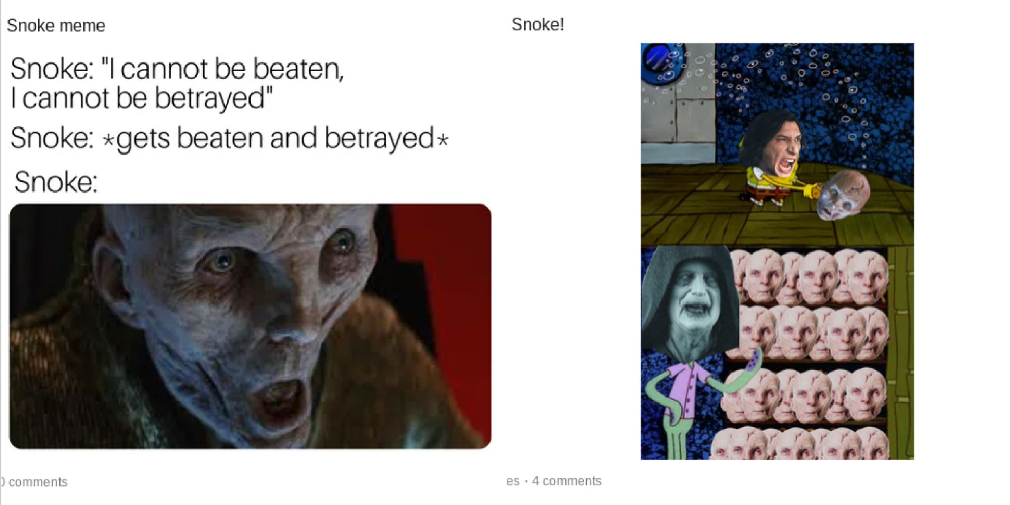 Split image of Snoke character memes