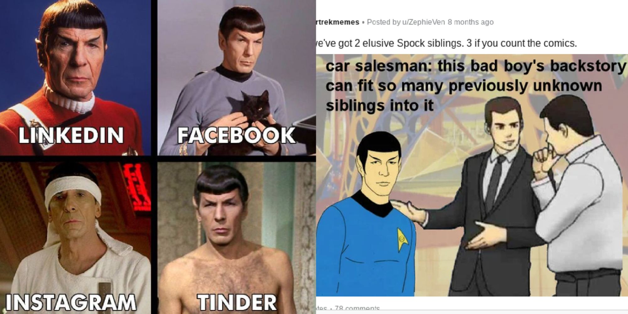 Split image of Spock character memes