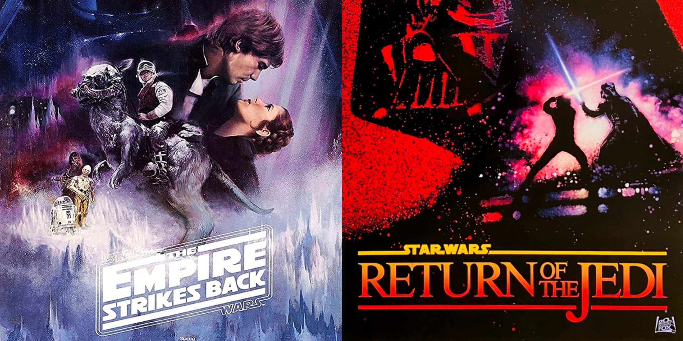 Split image of the posters for The Empire Strikes Back and Return of the Jedi