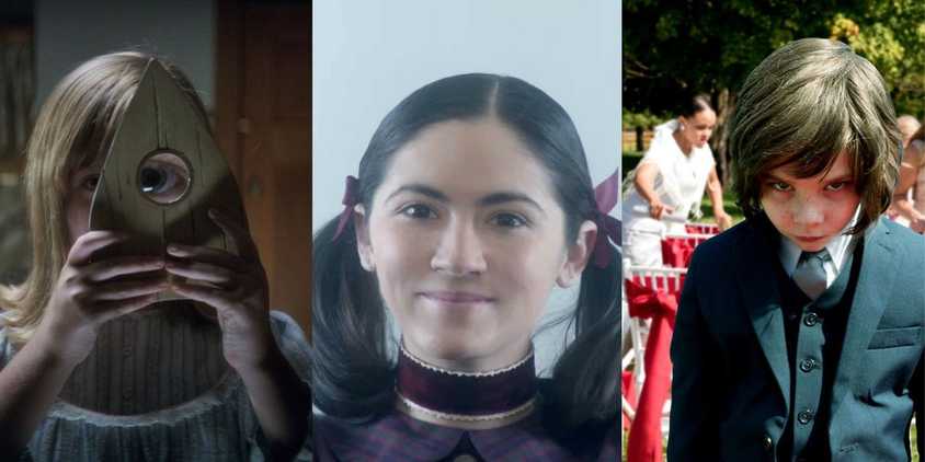 Split images of stills from Ouija Origin of Evil, Orphan First Kill, and Little Evil