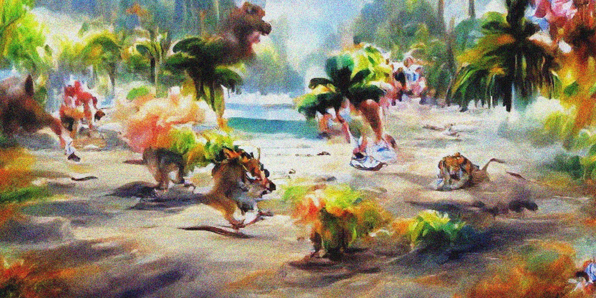 Starryai Jungle Animals Running A Marathon On A Beach