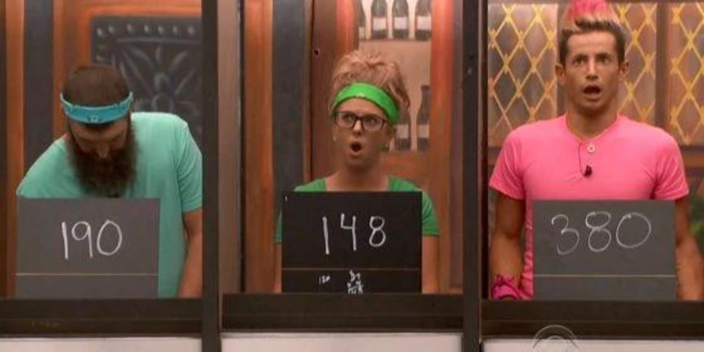 Three contestants looking shocked in Big Brother.