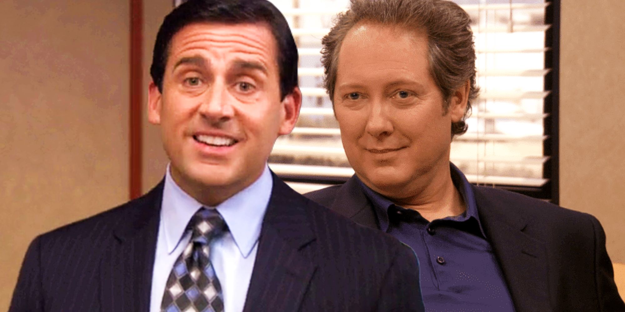 Steve Carell as Michael Scott and James Spader as Robert California in The Office
