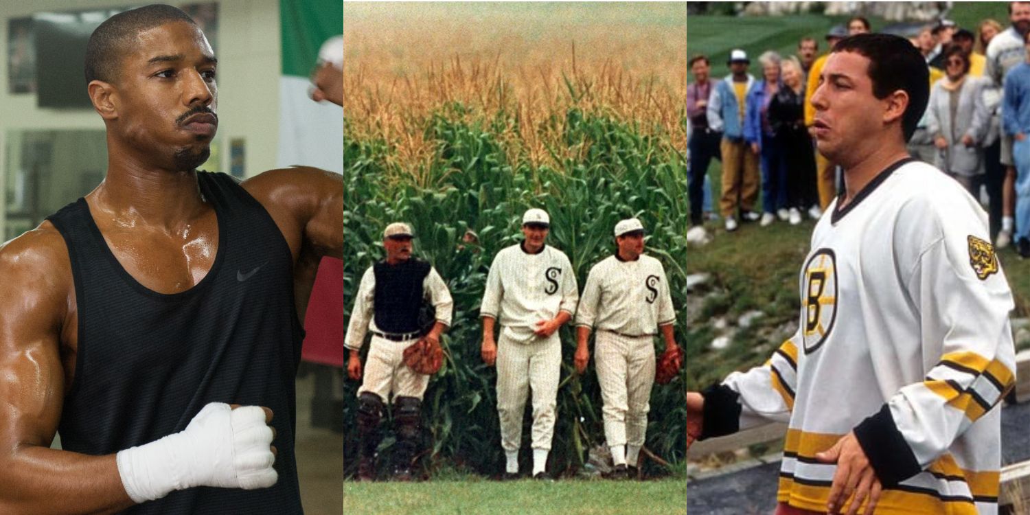 Stills from Creed, Field of Dreams and Happy Gilmore