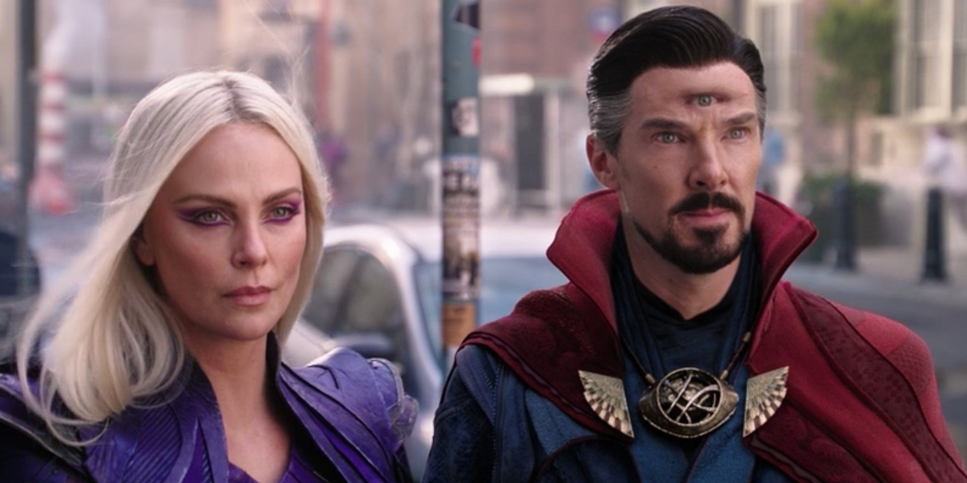 Strange and Clea in the mid-credits scene of Doctor Strange in the Multiverse of Madness with 3rd eye