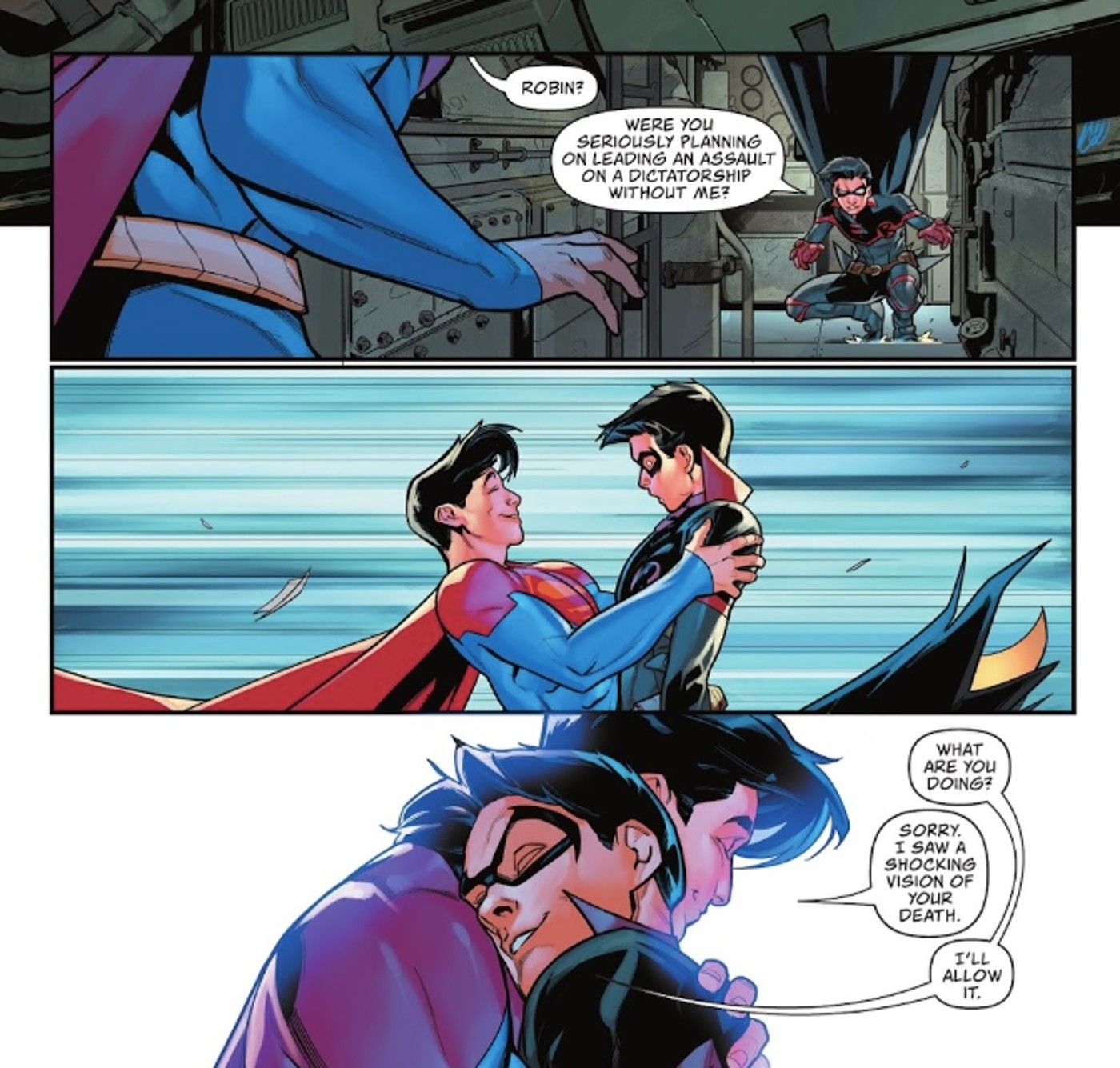 Superman and Robin Hug