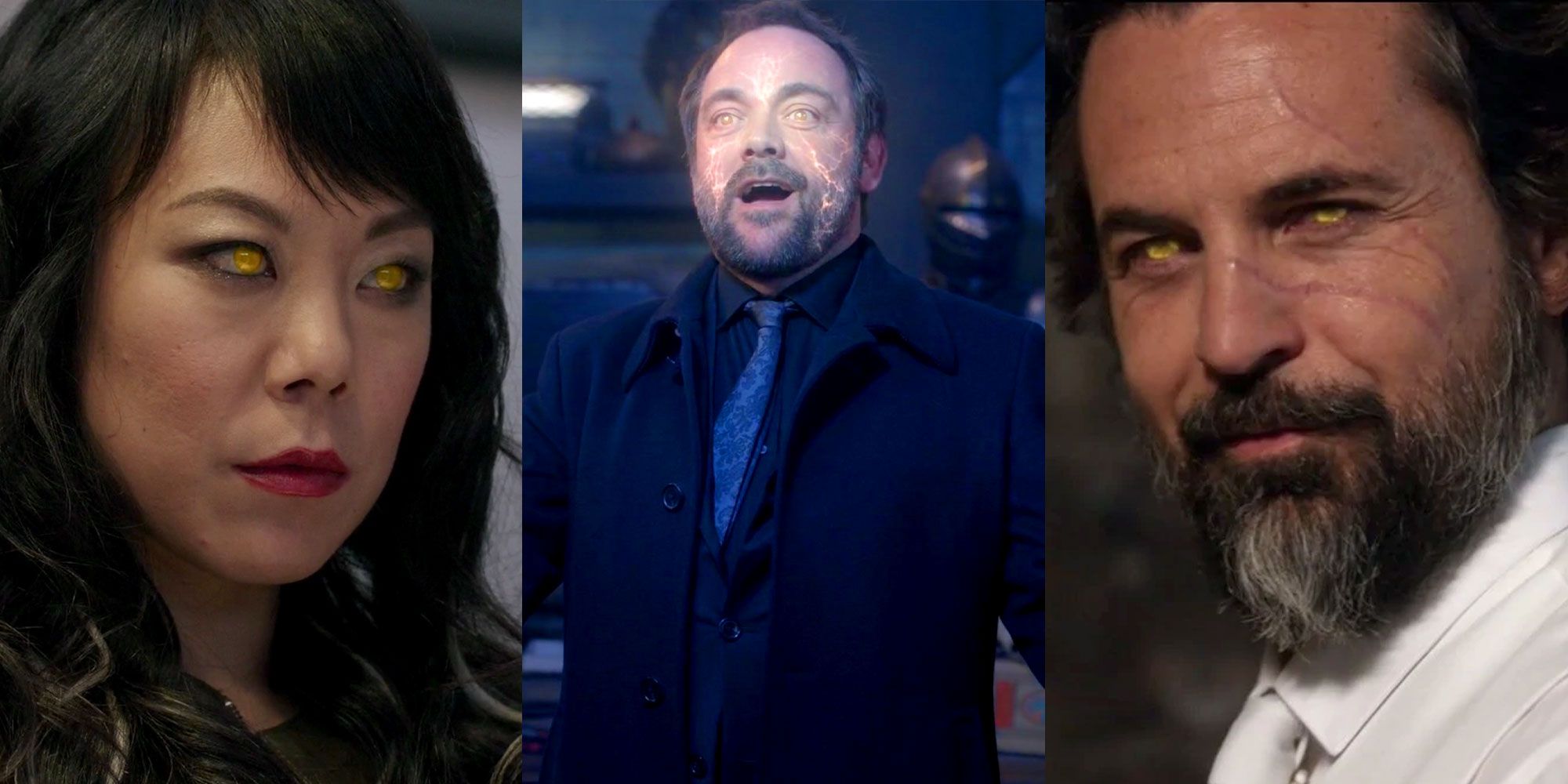 A split image features Dagon, Crowley, and Asmodeus in Supernatural
