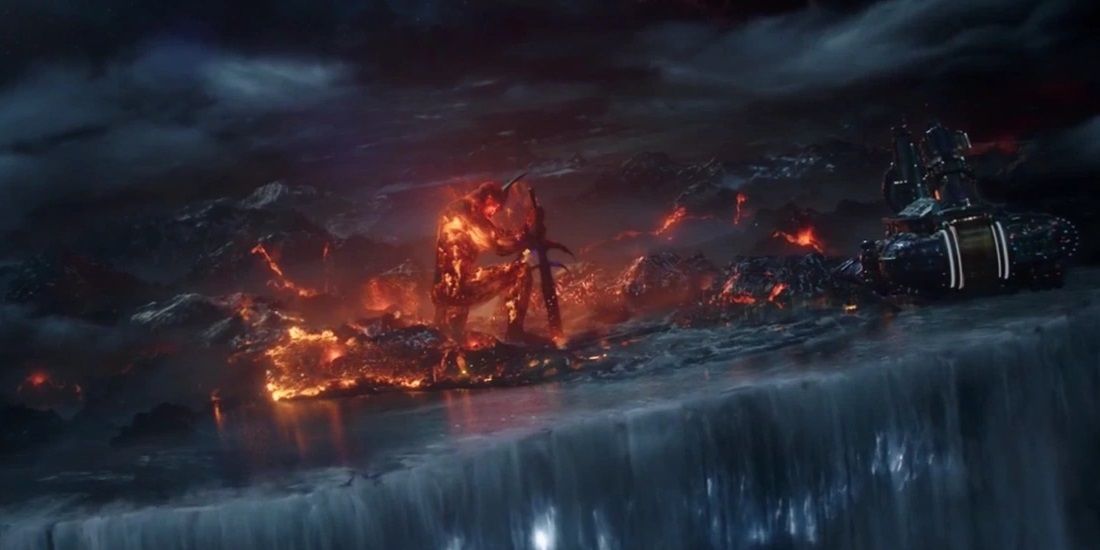 Surtur destroys Asgard in Thor Ragnarok