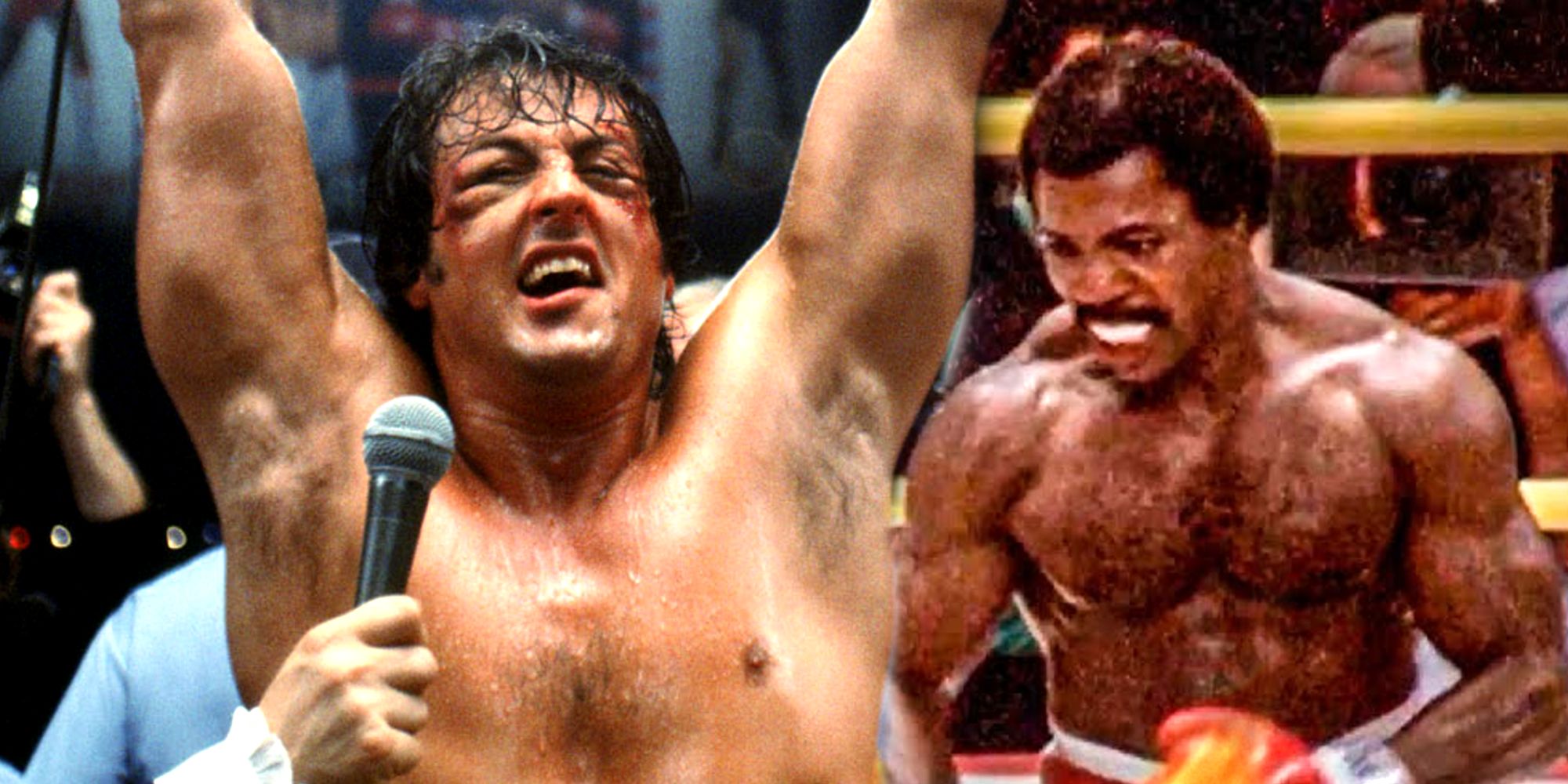 Sylvester Stallone and Carl Weathers in Rocky II's Final Fight