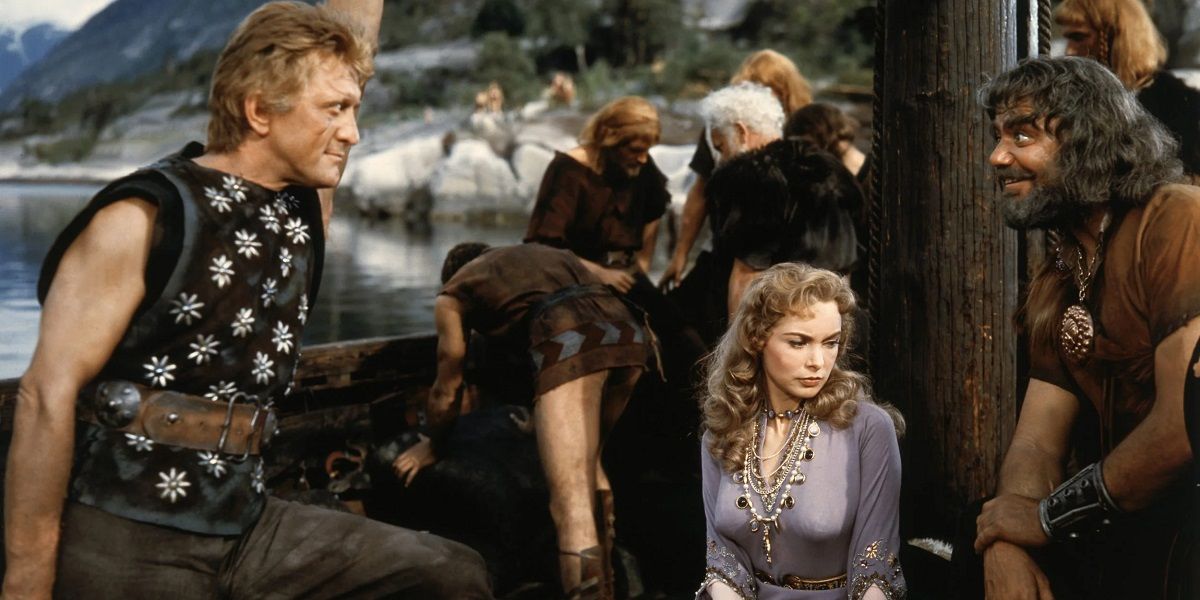 A scene from the 1958 movie The Vikings starring Kirk Douglas and Janet Leigh