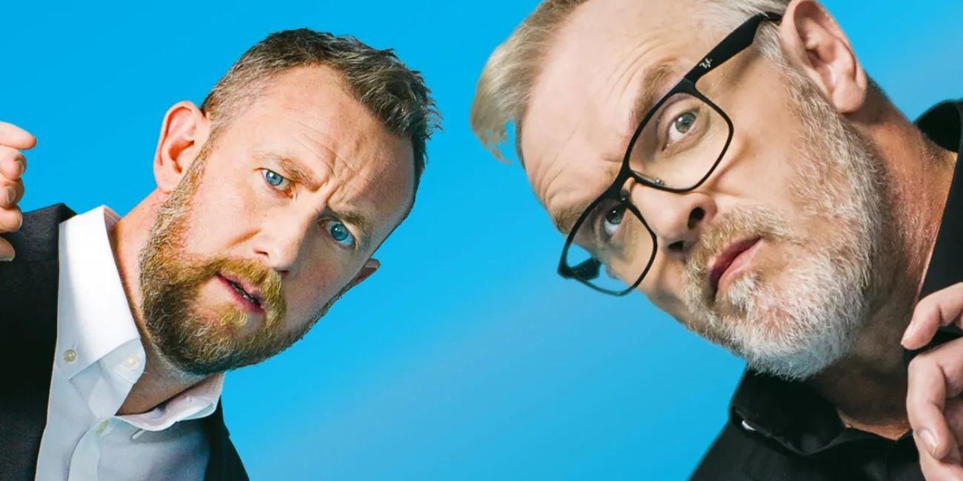 Alex Horne and Greg Davies looking at the camera in a promo image for Taskmaster