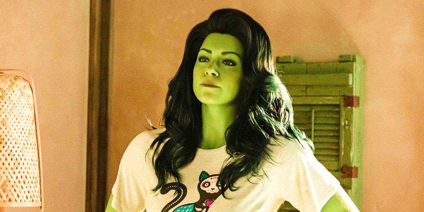 Tatiana Maslany as She-Hulk wearing cat t-shirt