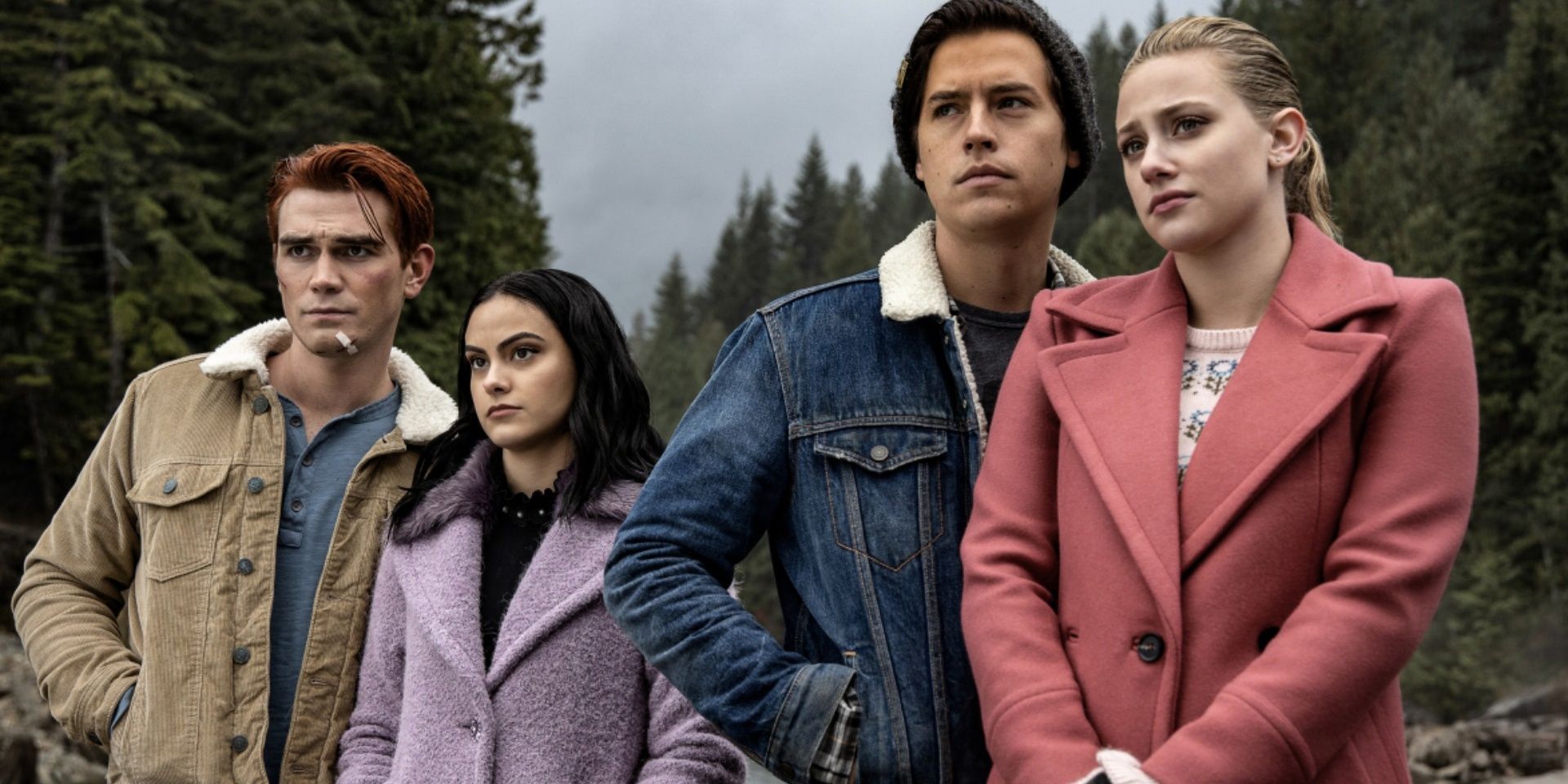 Teenagers standing in a forest in Riverdale 