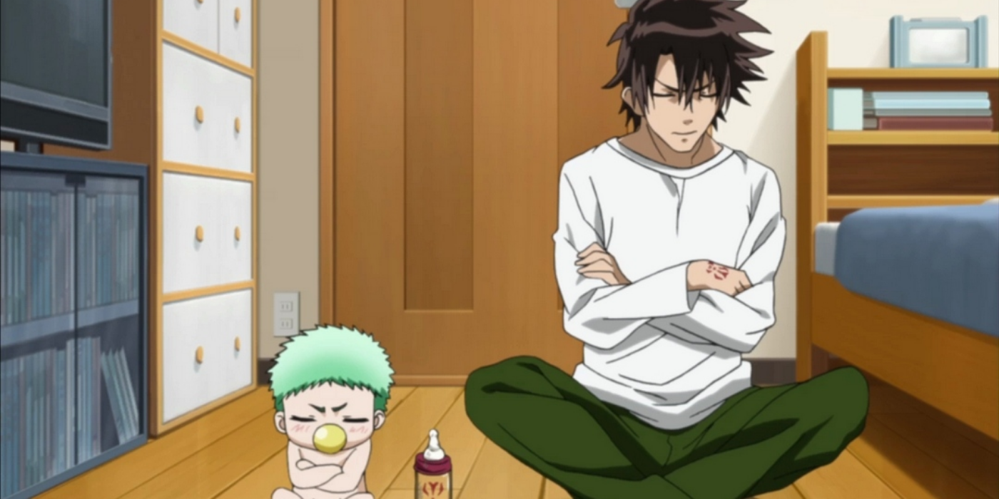 Beelzebub dozing off with Baby Beel and Oga Tatsumi