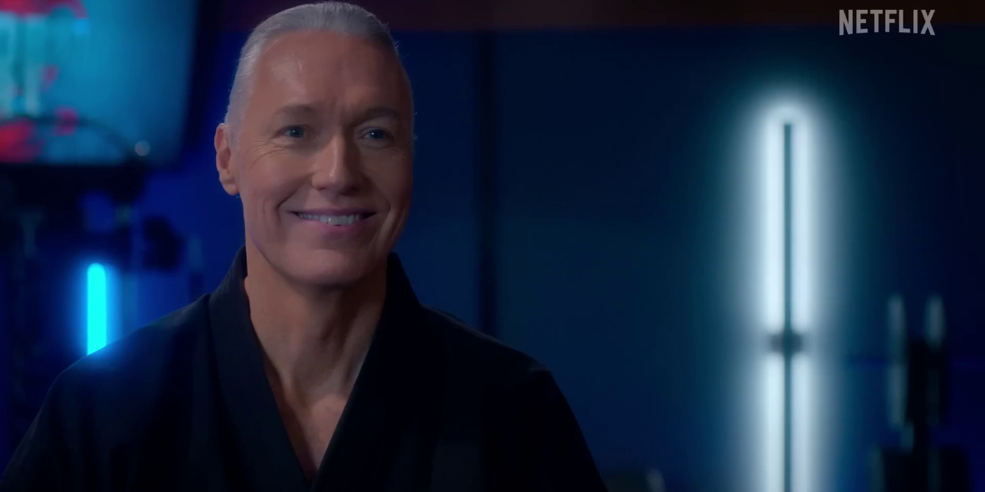 Terry Silver smiling genuinely in Cobra Kai S5