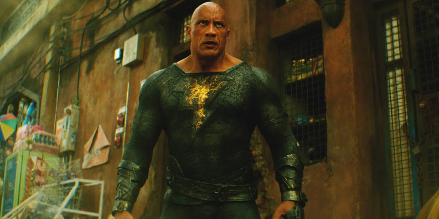 Black Adam in the streets of a sandy town