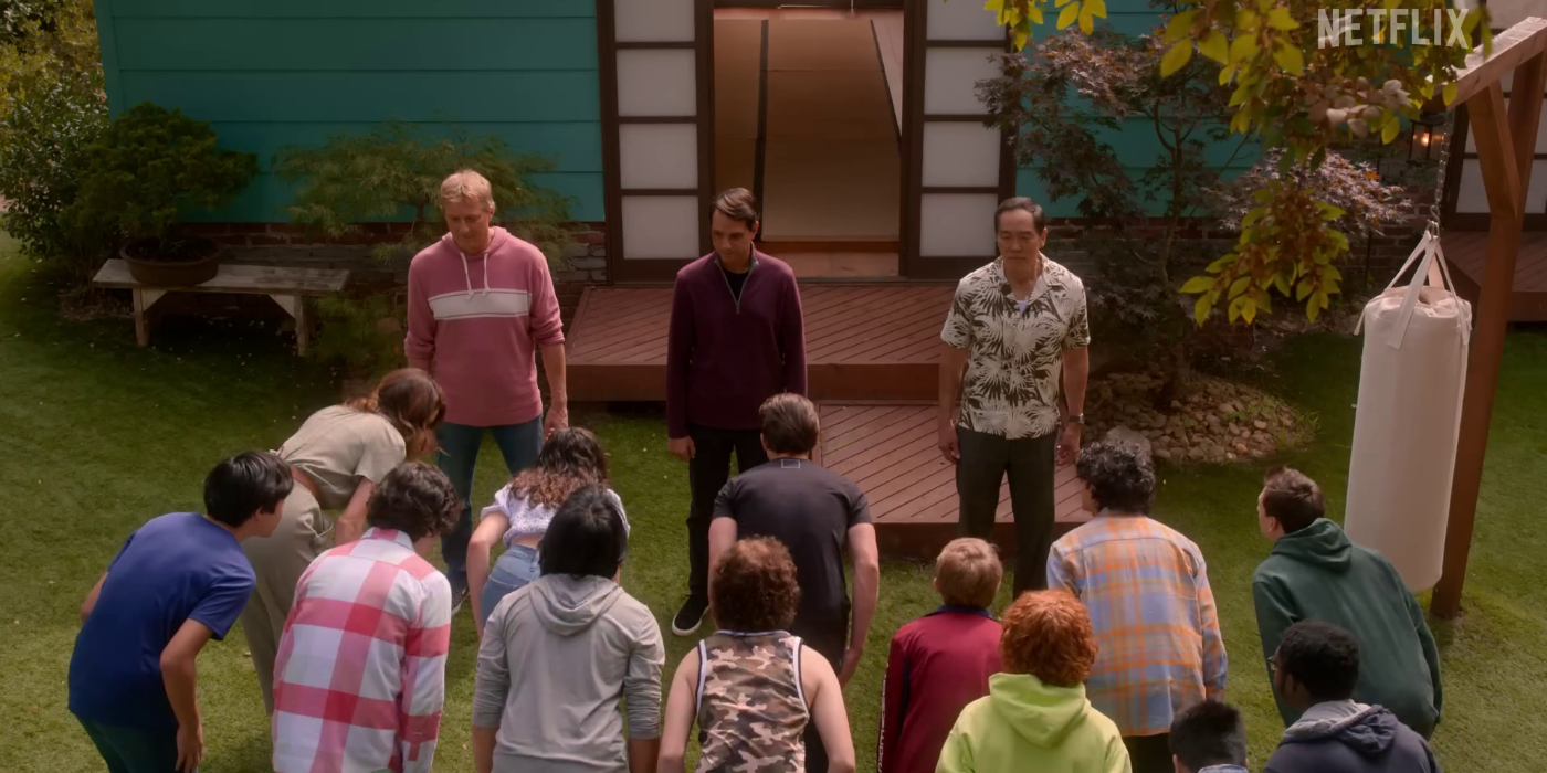 Students bowing to their sensei in Cobra Kai S5