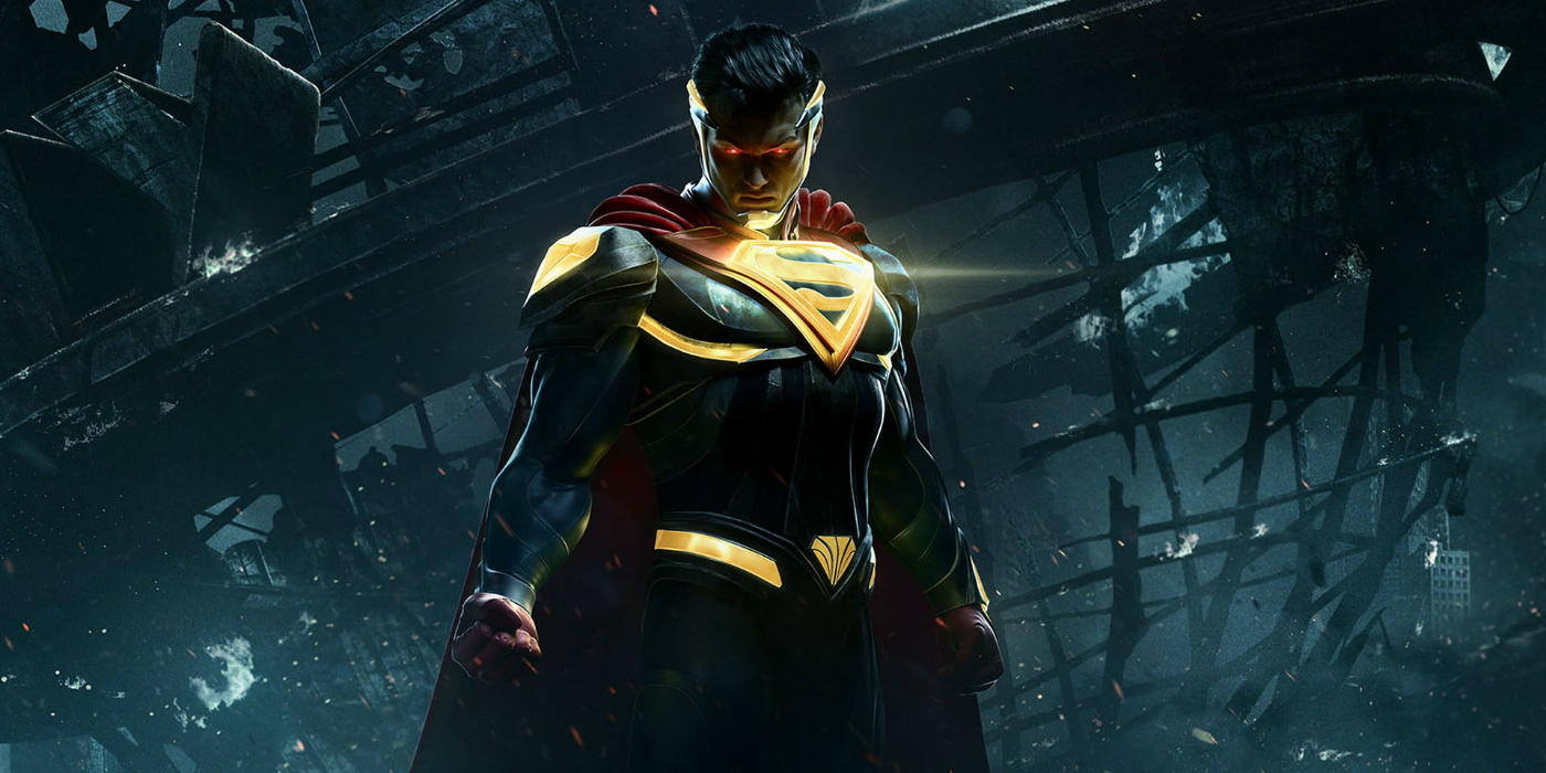 An image of Superman with a gold symbol in Injustice 2. 