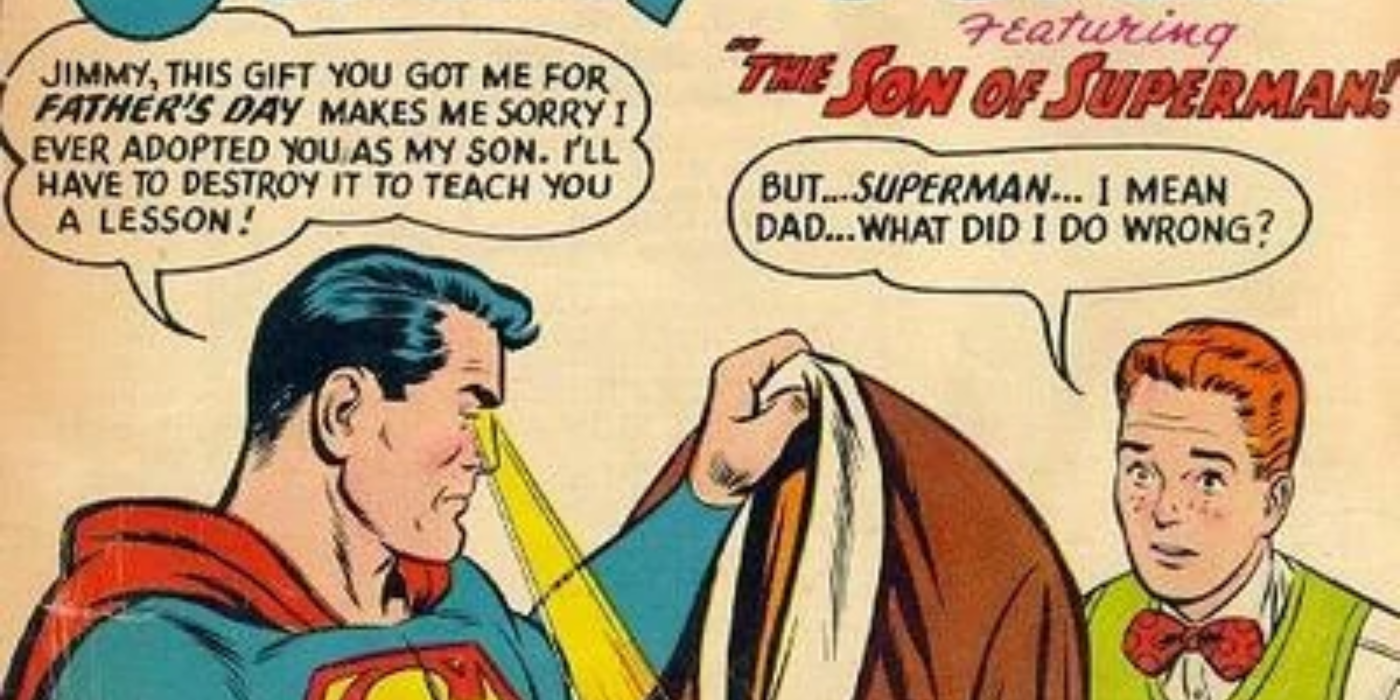 Superman intimidando Jimmy Olsen na DC Comics.