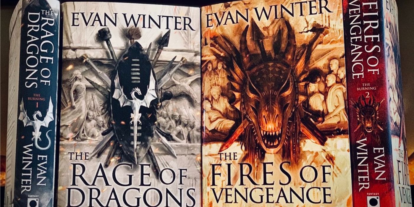 Capas de livros do romance The Rage of Dragons e The Fires of Revenge de Even Winter. 