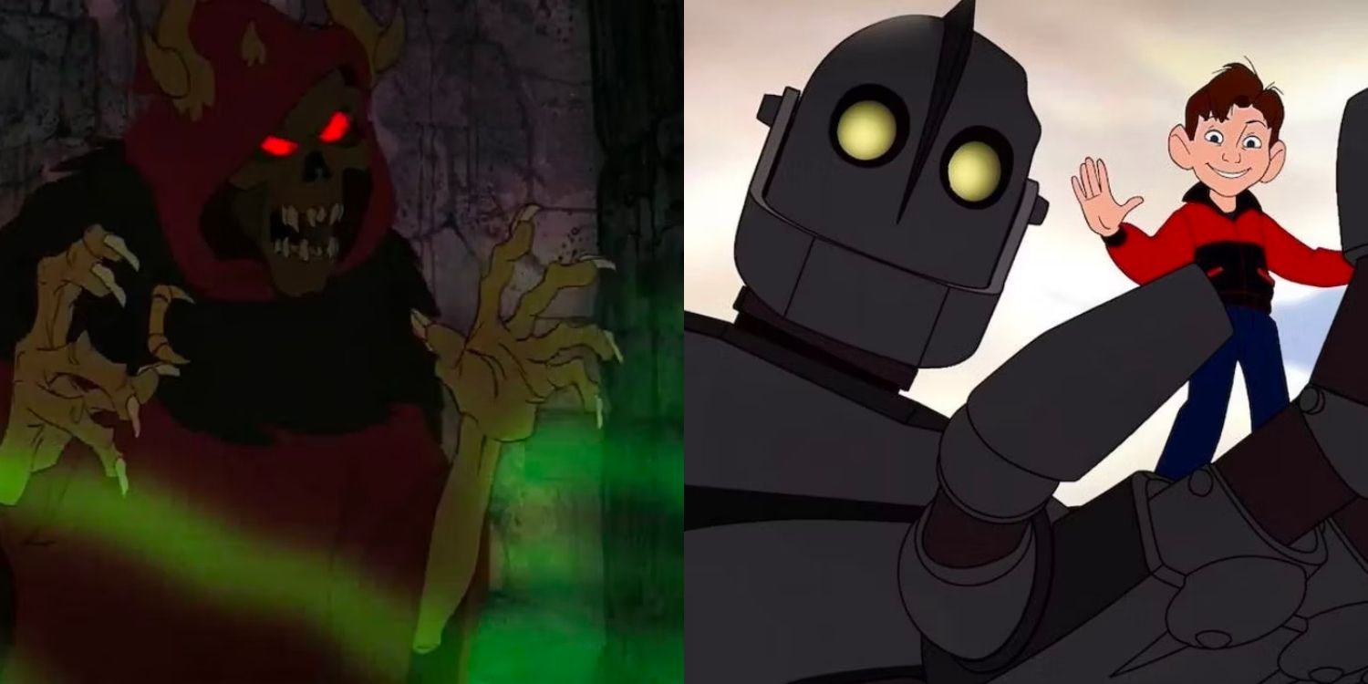 The Horned King with his hands contorted in The Black Cauldron and Hogarth in the Iron Giant's hand