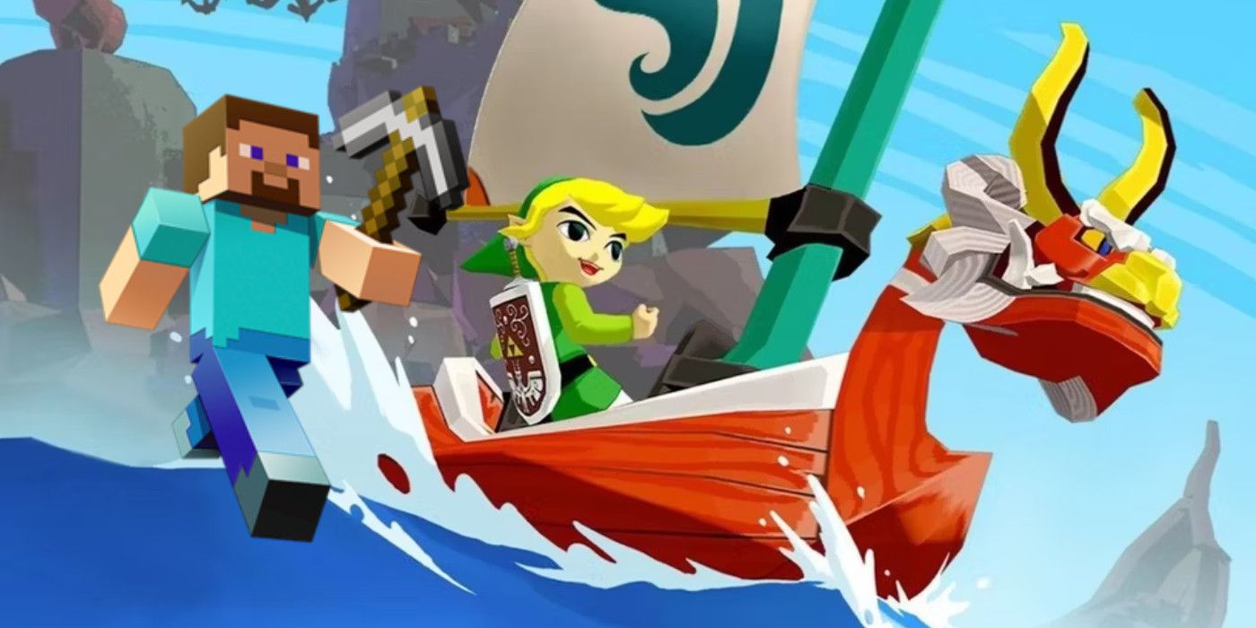 The Legend of Zelda Wind Waker Link Sailing with Minecraft Steve