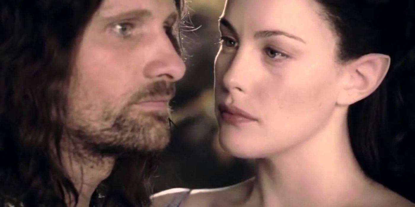 Close up of Arwen looking at Aragorn in The Lord Of The Rings