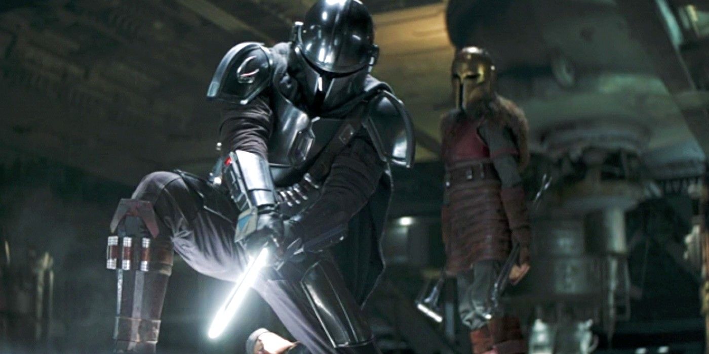 Mando trains with the Darksaber in The Book of Boba Fett